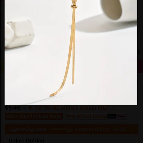 Gold Plated Lariat Necklace- Stainless Steel Adjustable Y-shaped tassel chain - Picture 5 of 10